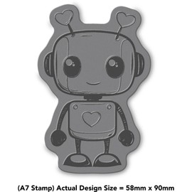'Cute Love Robot with Hearts' Rubber Stamp - Unmounted Design for Crafting & Scrapbooking, A7 (RS00060021)