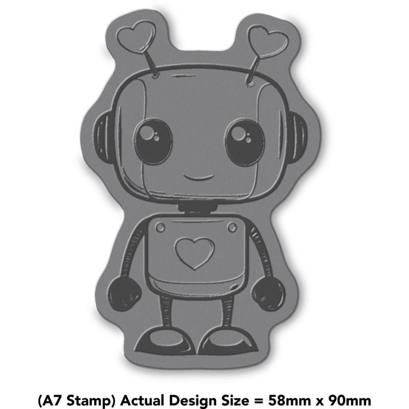 'Cute Love Robot with Hearts' Rubber Stamp - Unmounted Design