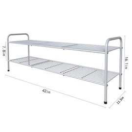 Glynym 2-Tier Long Metal Shoe Rack,Extra Large Capacity Adjustable Shoe Organizer Shelf for Closet Entryway,Silver 42" W × 16.1" H
