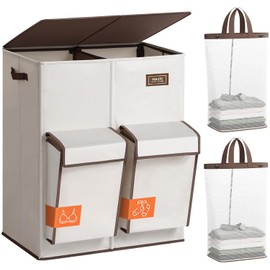 SOLEDI 180L 4 Section Laundry Hamper with Lid, Separate Compartments for Delicates and Socks, Double Large Laundry Basket with Removable Bag, Dirty Clothes Hamper for Laundry Room, Bedroom, Beige