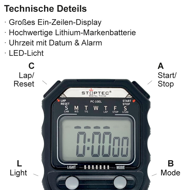 Stoptec Stopwatch PC-10 EL | Digital | Single Line Display