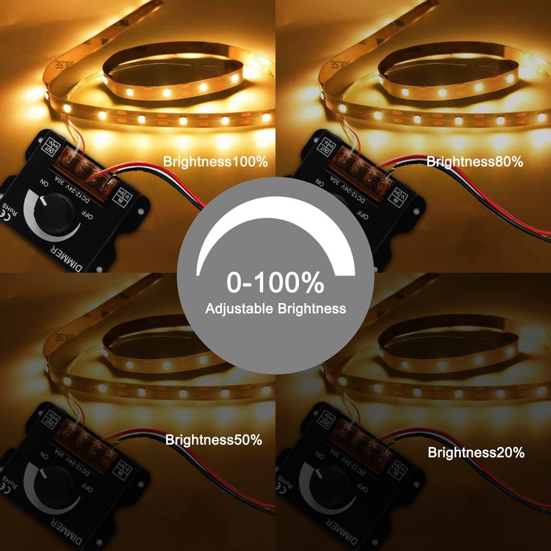 MEIRIYFA LED Light Strip Dimmer,DC 12V-24V 30A LED Light Strip