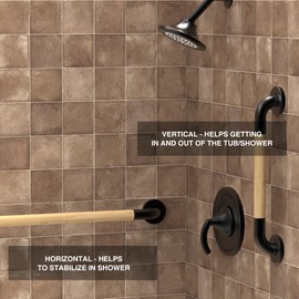 AquaChase Safety Grab Bar for Bathroom & Toilet, Natural Bamboo Handle, ADA Compliant Balance Assist Handrail for Handicap and Seniors, 12in Matte Black