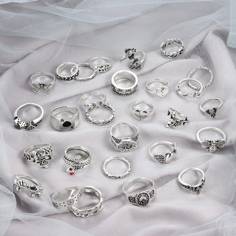 MILACOLATO 49PCS Vintage Silver Punk Rings Knuckle Rings Set for