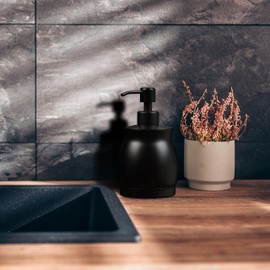Relaxdays Soap Dispenser 390ml Stainless Steel Refillable Soap Shower Gel Bathroom Kitchen Hand Soap Dispenser Black