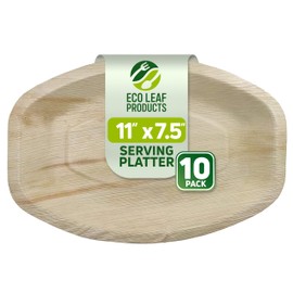 ECO Leaf 10 Disposable Palm Leaf Serving Platters, Medium Oval 11" x 7.5" (28cm x 19cm) Trays Starters Canape Wedding Plates Like Wooden Plates | Sturdy Hot Food Trays, Eco-Friendly Food Trays