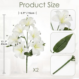 Hollyone 6 Heads White Artifical Lily Flowers 2Pcs Faux Stargazer Lilies Flowers Arrangement Bouquets Fake Lily Stem for Indoor Home Decor Table Office Party Wedding Decoration
