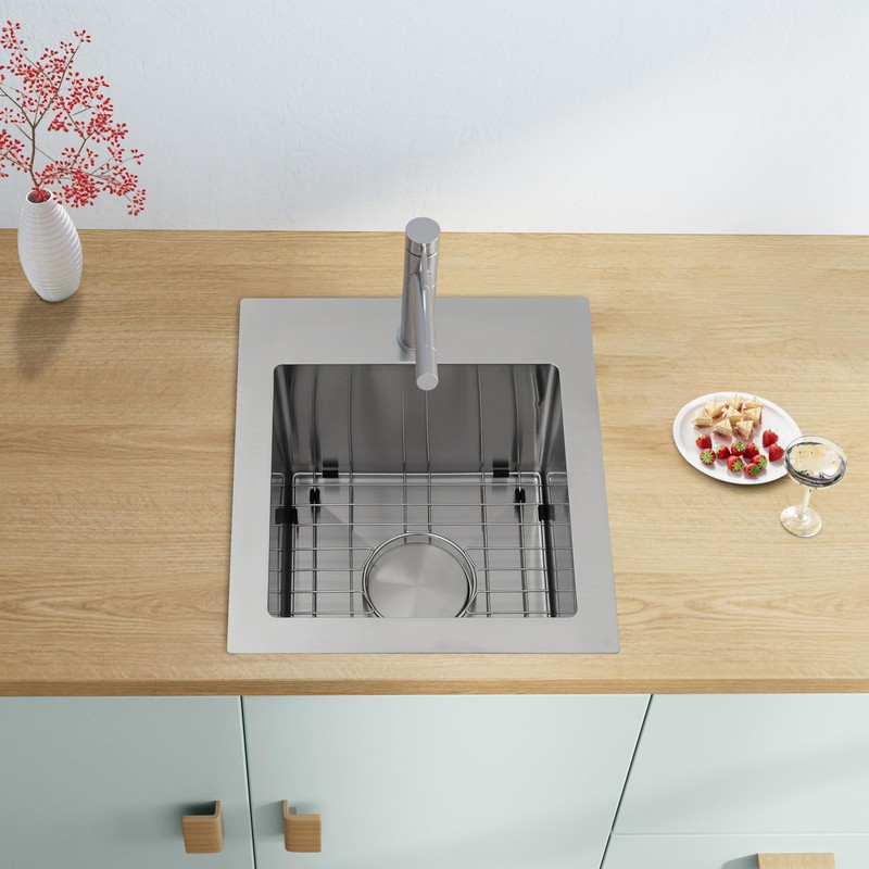 MILOSEN Bar Sink 15''×17'', Drop in T304 Stainless Steel Sink,
