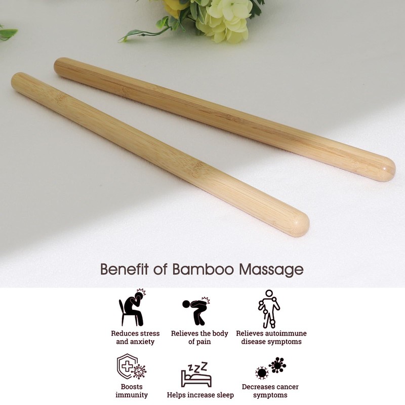 Goodtar 2 PCS Solid Bamboo Massage Stick Set for Body