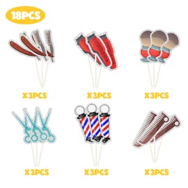 LECAKTO Barber Hairstylist Happy Birthday Cupcake Toppers, Barbershop Themed Cupcake Decor - Hairstylist Barber Happy Graduation Party Decoration -18 PCS