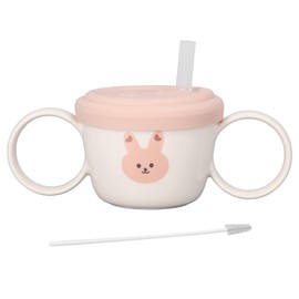 Baby Learning Drinking Cup 200mL Cartoon Animal Print Silicone Training Cup Binaural Straw Sippy Cup Baby Cup for Milk Rabbit