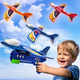 3 Pack Foam Airplane Toys with Launcher, Kids Outdoor Foam Glider Catapult Plane Toys for 5 6 7 8 9 Year Old Boy, Flying Toys Birthday Gifts for Boys Girls 4 5 6 7 8 9 10 11 12 Year Old