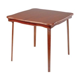 MECO STAKMORE Scalloped Edge Folding Card Table Cherry Finish, 32 in x 32 in x 29.5 in