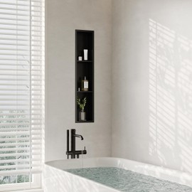 Qeke Stainless Steel Shower Niche 8" X 36", No Tile Needed Wall Niche Three-Tier, Recessed Shower Shelf for Bathroom Storage, Matte Black