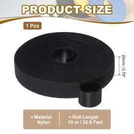 PATIKIL 0.8IN x 33FT Hook and Loop Tape, Double-Sided Nylon Strips Reusable Cable Ties Roll Multi-Purpose Cord Management Tape Wrap Fastener for Home Office, Black