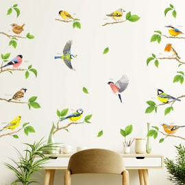 DECOWALL DS-8061 Garden Birds on Branches Wall Stickers Flying Bird Tree Decals Removable for Living Room Bedroom Art Home Décor Window Decoration DIY