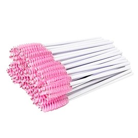 Haobase 100Pcs Disposable Eyelash Brushes Mascara Wands Eyebrow Brush Makeup Brush Tool (White-Pink)