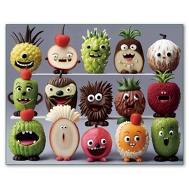 fishwisdom 100 Piece Large Piece Donuts Jigsaw Puzzle for Kids Teens Age 4-8 Gift Family Game Unique Shapes Cute Monsters Puzzle (Happy Fruits)