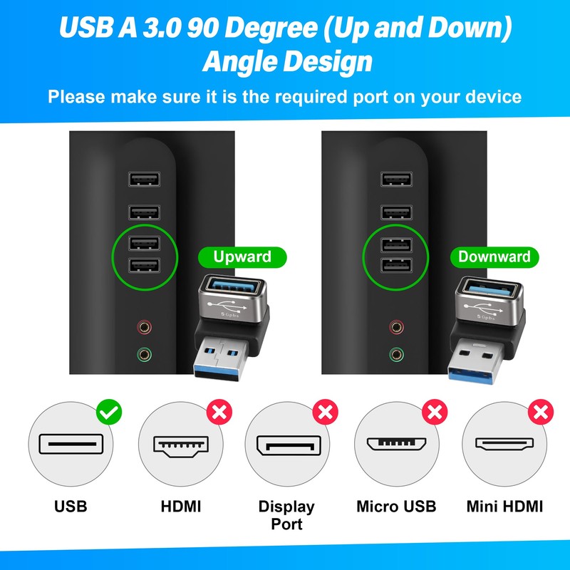 Adaptador USB 3.0 de 90 grados, paquete de 4, convertidor