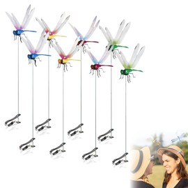 8PCS 3D Dragonfly Garden Decor Clips - Realistic Outdoor Insect Ornaments for Plants, Stakes & Fences | Fly Deterrent & Whimsical Yard Art