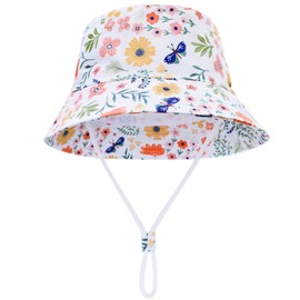 FenFang Sun Hat Baby Children Fishing Hat Child Boys Girls Sun Hat with Chin Strap Bucket Hat Beach Hat Cap Spring Summer, flower, 1 - 2 years