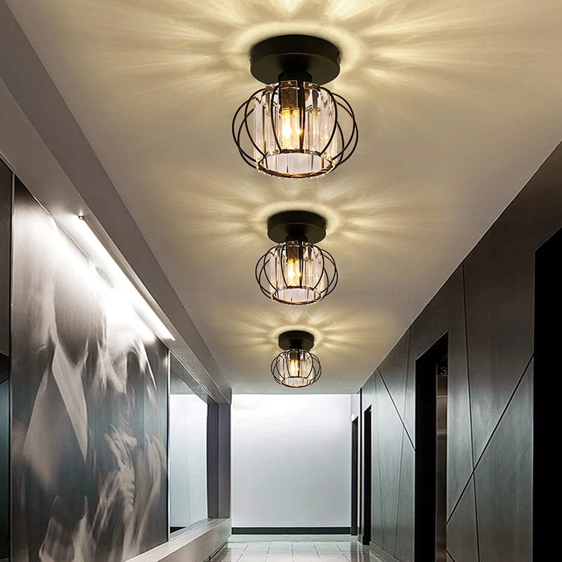 FRIXCHUR Black Mini Crystal Chandelier Ceiling Light Modern Semi Flush