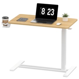 FLEXISPOT Adjustable C Table with Wheels, Mobile Snack Side End Table Sofa Couch Bedside Table Laptop Rolling Cart TV Tray Night Stand Small Space Side Table,(31.5" W x 17.7" D,Maple)