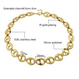 Waterproof 18K Gold Plated Stainless Steel Chunky Chain Big Pig Nose Oval Link Necklace Bracelet Earring Set