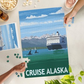 Lantern Press 1000 Piece Jigsaw Puzzle, Alaska, Cruise Ship and Whales