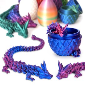 3D Printed Dragon in Egg, Crystal Dragon with Dragon Egg, Beautiful Flexible Crystal Dragon Figurine Decor, Home Office Decor Executive Desk Toys