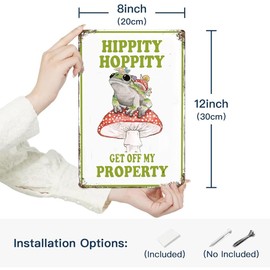 Tin Poster Metal Sign Hippity Hoppity Get Off My Property Frog No Trespassing Signs Funny Frog Room Decor Vintage Plaque Signs for Home Kitchen Bar Patio Room Garage 12"x8" Inch