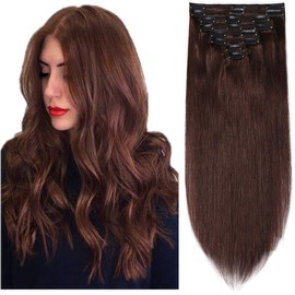 Clip-In Real Hair Extensions Hair Weave Double 8-Piece Set Remy Hair Medium Brown #4 10 inch (25 cm) – 110 g