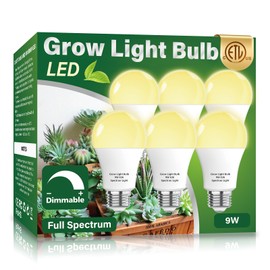 Wiyifada 6 Pack Full Spectrum Grow Light Bulbs,A19 Grow Lights for Indoor Plants,Dimmable E26 9W Grow Bulb Replace up to 100W,Plant Lights for Indoor Growing,Flowers,Greenhouse,Indore