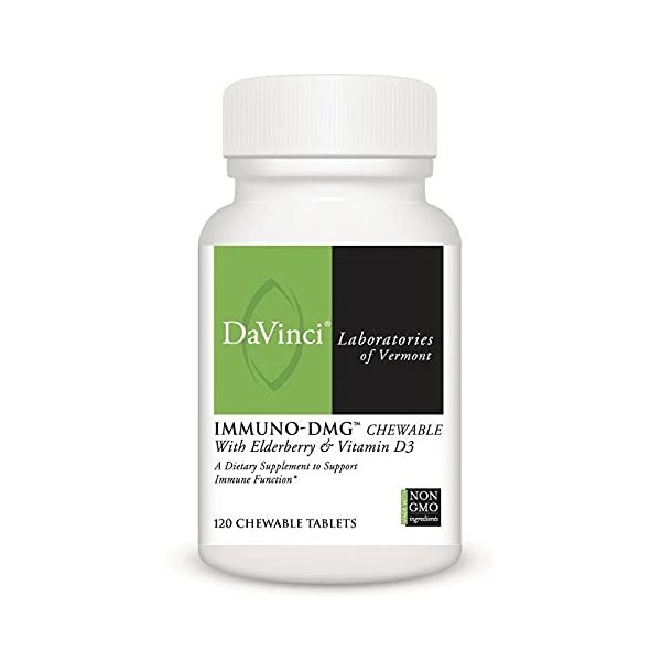 Davinci Labs Immuno-DMG Chewable with Elderberry and Vitamin D3 - Dietary Supplement to Support Cell and Immune Health* - with Vitamin C, D3, E, Black Elderberry, DMG and More - 120 Chewable Tablets