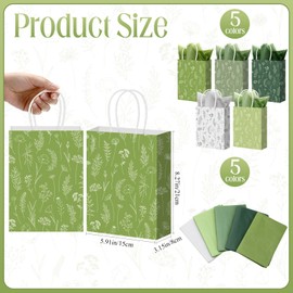 Kolldenn 25 Set 8.27 x 10.63 x 4.33 inch Floral Gift Bags with Tissue Paper Thank You Flower Gift Bags with Handle for Wedding Bridal Showers Birthdays Baby Showers Party Supplies (Green)