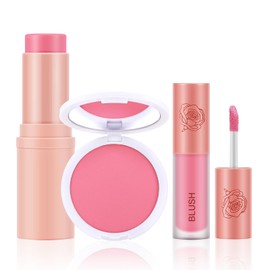 Boobeen 3 Pcs Blush Kit, Lightweight Longlasting Multi-use Cream Blush Face Makeup Blendable, Matte and Dewy Finish for All Skin Tones