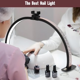 Half Moon Light for Nail Desk with Phone Holder, 29IN Folding Half-Moon Lamp with Shinning Diamond, LED Light for Manicure, Eyelash Extension, Tattooing, Skin Management, Color Temperature 3000-6500K