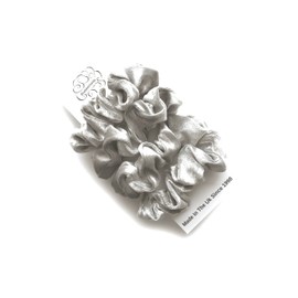 Bobblelady. Large Velvet Scrunchies 4 Pieces. Quality Soft Plush. 10 cm Across. Hair Scrunchie. Silver