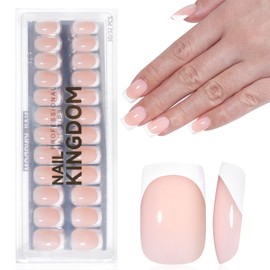 GZMAYUEN Pack of 32 Glue-On Nails Nude French Full Cover Press On Nails, Short Square Soft Gel Fake Nail For Gel Nails, Natural Nail Tips