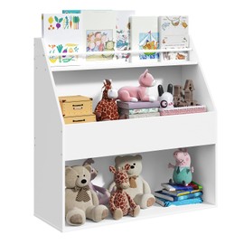 MAHANCRIS Kids Bookshelf and Toy Storage, Wooden Children Bookcase with 2 Cubbies, 1-Tier Toddler Book Rack Cabinet, Book Shelf for Kids Rooms, Bedroom, Living Room, Nursery, White BKWT8301