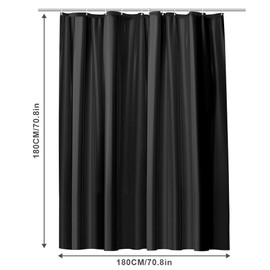 URAQT Shower Curtain, Anti-Mould, Waterproof, Quick-Drying Shower Curtains, Washable PEVA Shower Curtains, 180 x 180 cm with 12 Shower Curtain Rings, Bathtub Shower Curtain, Metal Buttonhole (Black)
