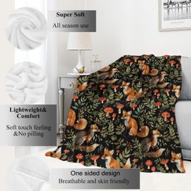 VODRM Fox Blanket,40x50in,Cute Woodland Foxes Autumn Forest Foliage Mushroom Throw Blankets,Gifts for Kids Girls, Lightweight Soft Fleece Cozy,for Sofa Couch Bed Room Travel Decor
