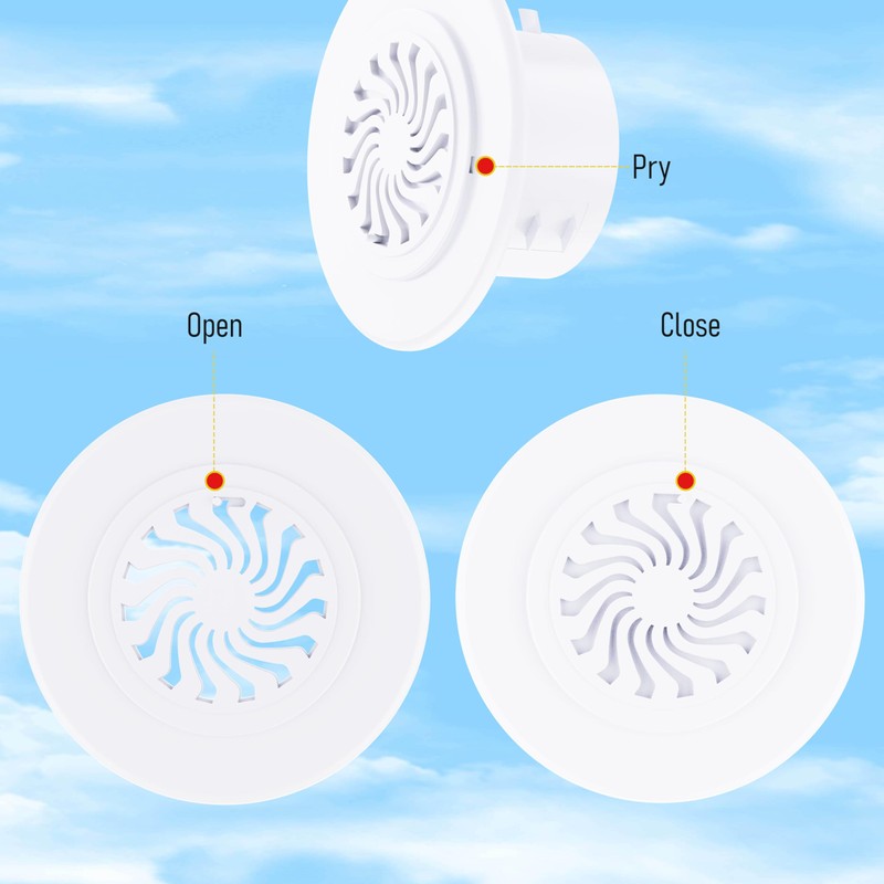 FOCMKEAS 2Pcs Round Air Vent, Adjustable PP Vent Cover, Opening