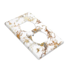 White Marble Golden Texture 1 Gang Outlet Cover Outlet Light Switch Cover Decorative Single Duplex Wall Plate Cover For Home Living Bedroom Kitchen Decorative
