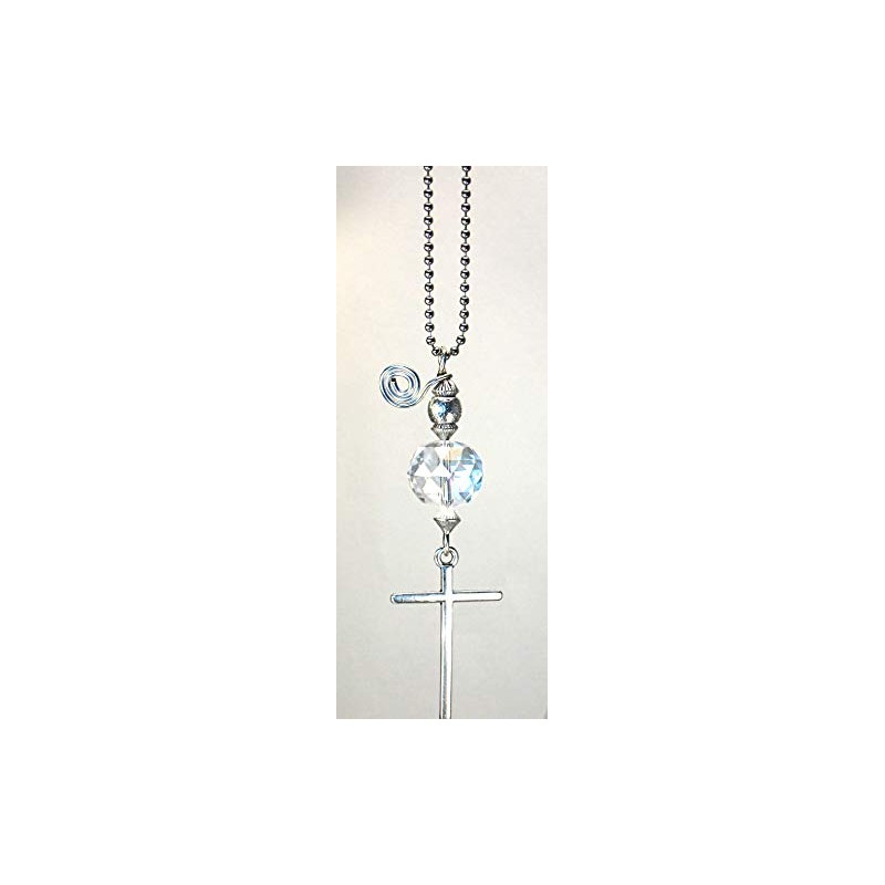 Rear View Mirror Car Accessory Ornament: Silvery Religious Christian Cross