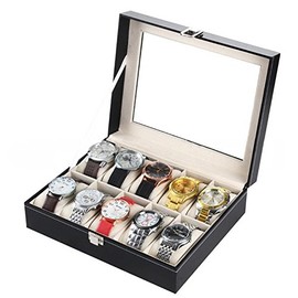 Watch Organizer, Faux Leather Watch Case Jewelry Display Case, Birthday Gifts Christmas Presents for Men and Women (10 Slots)