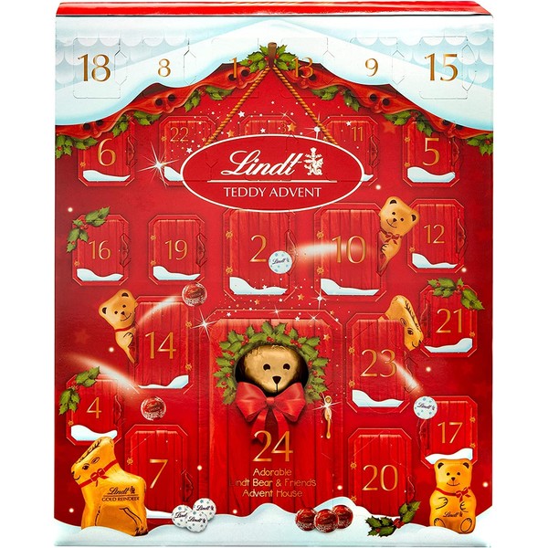 Lindt Teddy Milk Chocolate Christmas Augmented Reality Advent Calendar 2023 | Large 250 g | A Selection of 24 Finest Lindt Milk Chocolate Bear and Friends Advent House for Him and Her