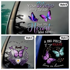 Car Sticker Memorial Butterfly Sticker Decoration, A Big Piece of My Heart Lives in Heaven Stickers Decal, Removable PVC Plastic Auto Window Decals for Cars Trucks Laptops Walls Decor (C)