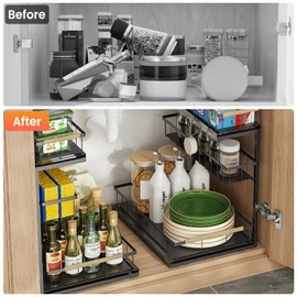 Aekenr Under Sink Organizer and Storage for Bathroom and Kitchen - 1 Pack Pull Out Under Cabinet Shelf Organizers - 2 3 Tier Sliding Out Drawer Organization for Home Cabinets Shelves and Drawers