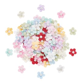 FINGERINSPIRE 100 Pcs Tiny Pearls Satin Fabric Flowers 10 Colors Mini Faux Pearls Fabric Flowers 0.5inch Polyester Small Pearls Cloth Flowers Crafting Flower with Iron Finding for DIY Handcraft Decor